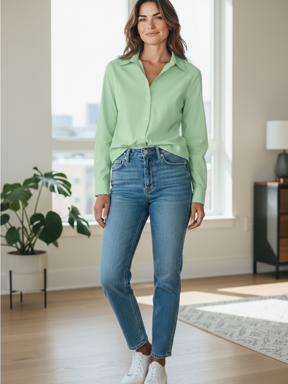 Westbound Light Green Button-Front Blouse. Size 12